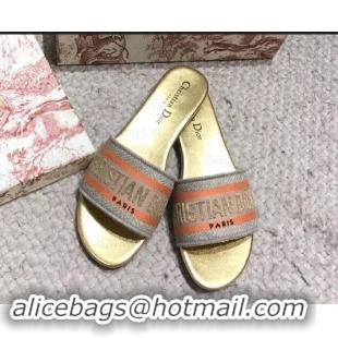 Top Sell Dior Dway Mule In Embroidered Cotton Slippers CD090 Gold