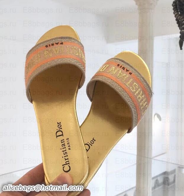 Top Sell Dior Dway Mule In Embroidered Cotton Slippers CD090 Gold