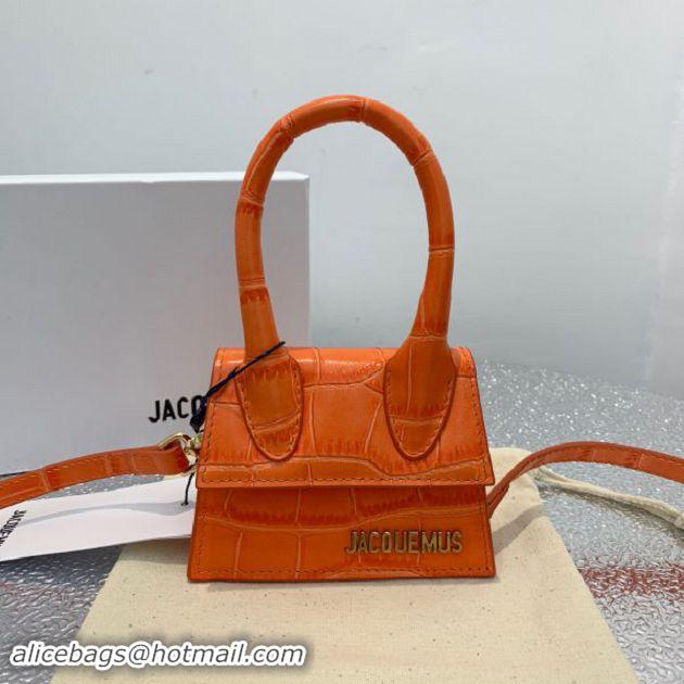 Low Cost Jacquemus Leather Le Chiquito Micro Bag Croco Pattern J99314 Orange