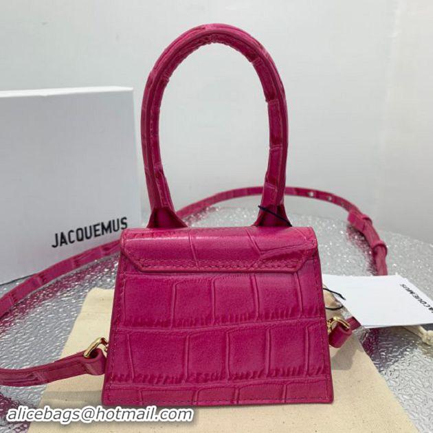 Top Quality Jacquemus Leather Le Chiquito Micro Bag Croco Pattern J99314 Fuchsia