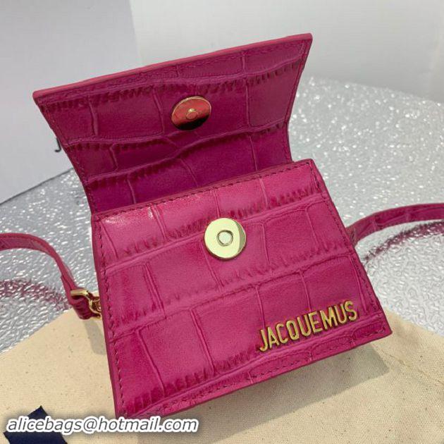 Top Quality Jacquemus Leather Le Chiquito Micro Bag Croco Pattern J99314 Fuchsia