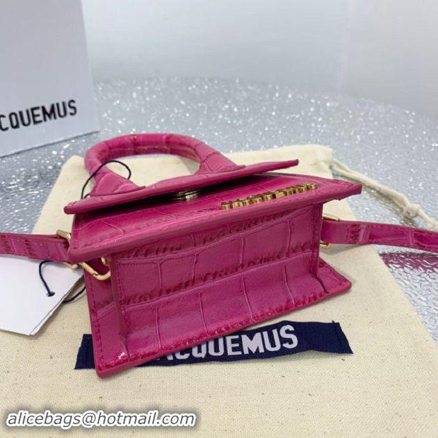 Top Quality Jacquemus Leather Le Chiquito Micro Bag Croco Pattern J99314 Fuchsia