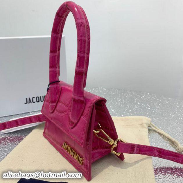 Top Quality Jacquemus Leather Le Chiquito Micro Bag Croco Pattern J99314 Fuchsia