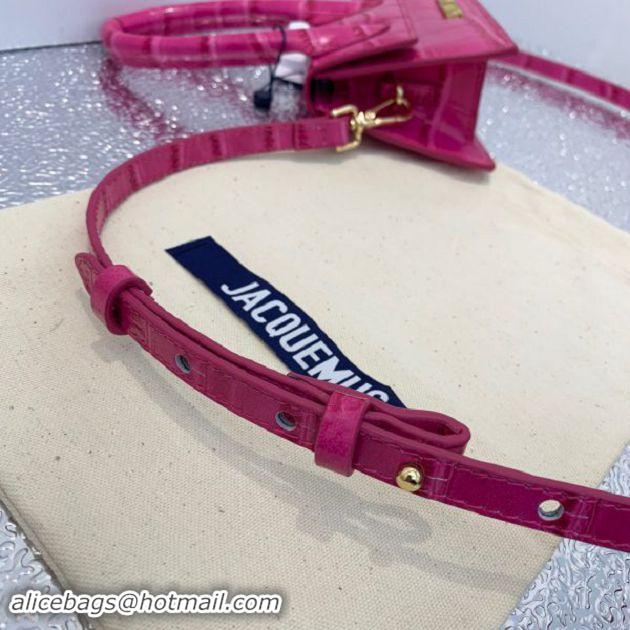 Top Quality Jacquemus Leather Le Chiquito Micro Bag Croco Pattern J99314 Fuchsia