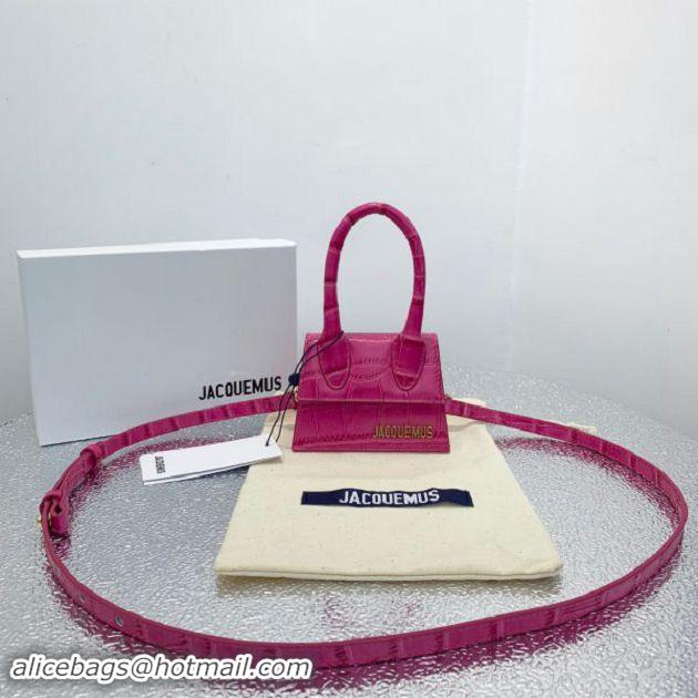 Top Quality Jacquemus Leather Le Chiquito Micro Bag Croco Pattern J99314 Fuchsia