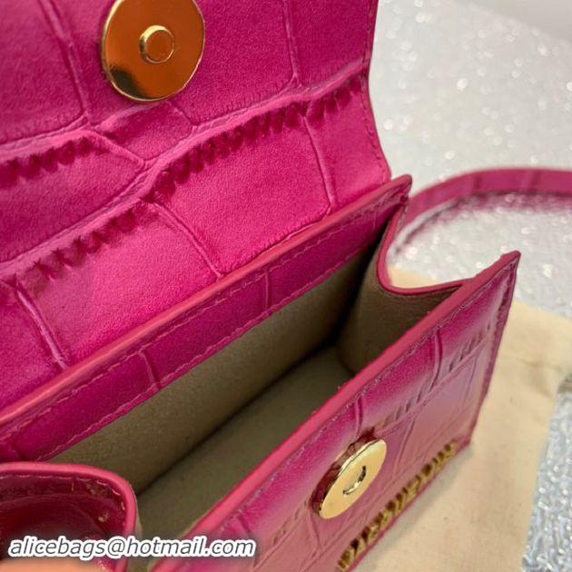 Top Quality Jacquemus Leather Le Chiquito Micro Bag Croco Pattern J99314 Fuchsia