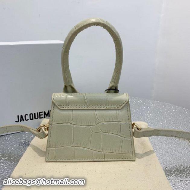 Discount Jacquemus Leather Le Chiquito Micro Bag Croco Pattern J99314 White