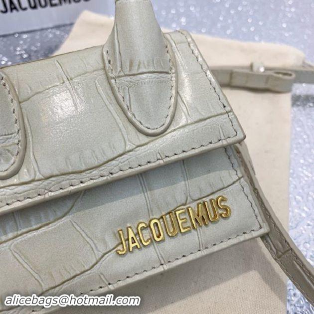 Discount Jacquemus Leather Le Chiquito Micro Bag Croco Pattern J99314 White