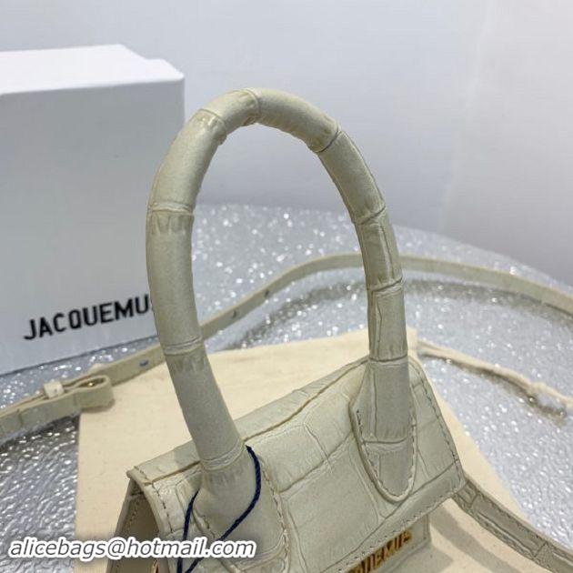 Discount Jacquemus Leather Le Chiquito Micro Bag Croco Pattern J99314 White