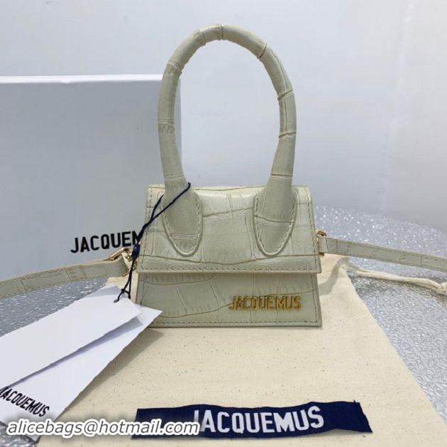 Discount Jacquemus Leather Le Chiquito Micro Bag Croco Pattern J99314 White