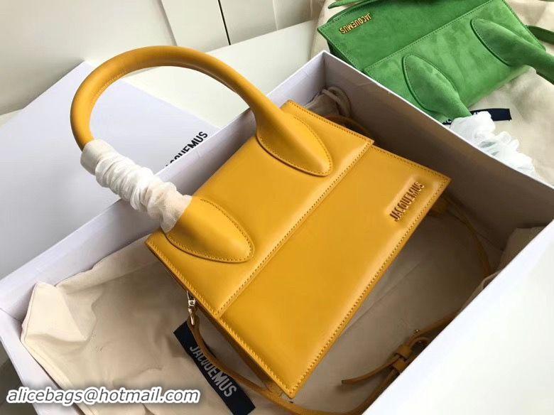 Top Quality Jacquemus Original Leather Top Handle Bag J76235 Yellow