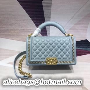 Top Quality Chanel Leboy Original Calfskin leather Shoulder Bag H67086 light blue & gold -Tone Metal