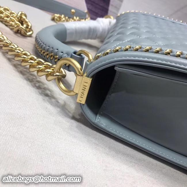 Top Quality Chanel Leboy Original Calfskin leather Shoulder Bag H67086 light blue & gold -Tone Metal