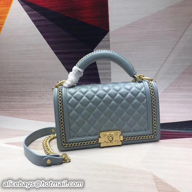 Top Quality Chanel Leboy Original Calfskin leather Shoulder Bag H67086 light blue & gold -Tone Metal