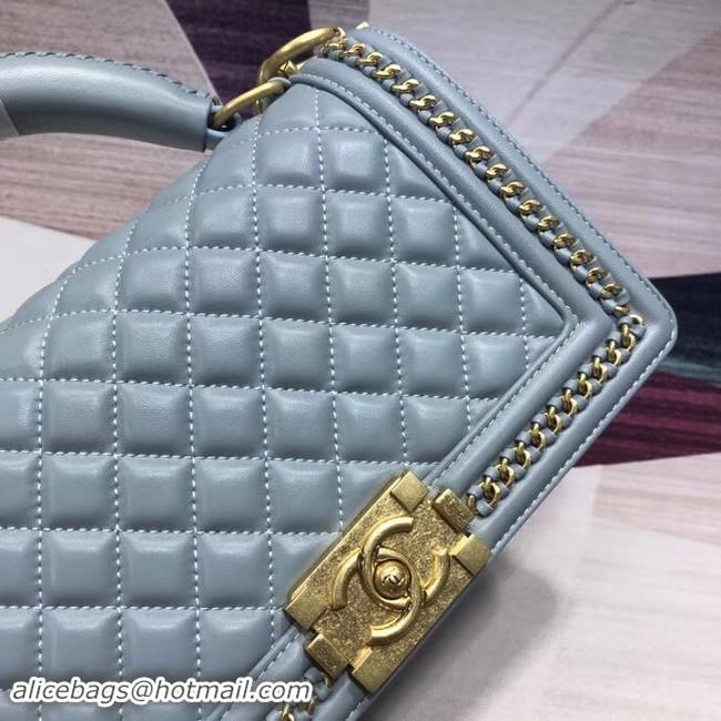 Top Quality Chanel Leboy Original Calfskin leather Shoulder Bag H67086 light blue & gold -Tone Metal