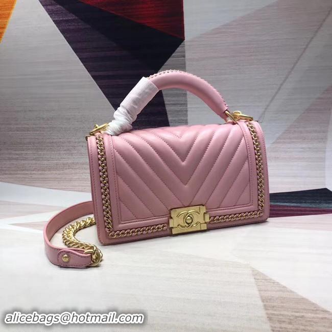 Luxury Chanel Leboy Original leather Shoulder Bag V67086 pink & gold -Tone Metal