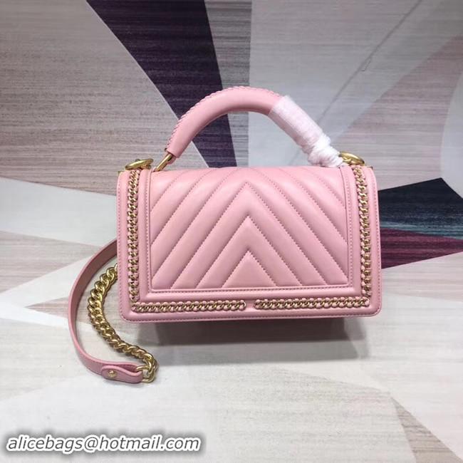 Luxury Chanel Leboy Original leather Shoulder Bag V67086 pink & gold -Tone Metal