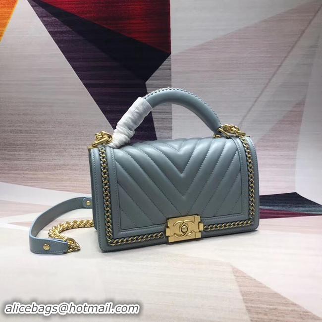 New Style Chanel Leboy Original leather Shoulder Bag V67086 light blue & gold -Tone Metal