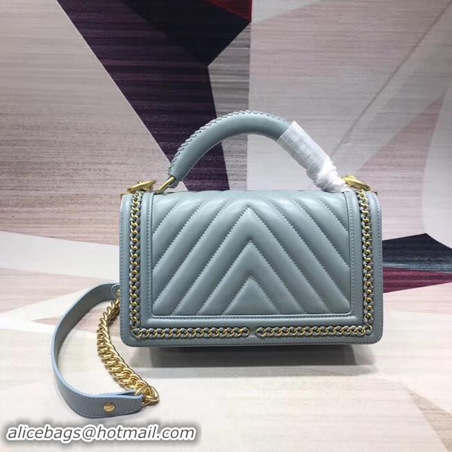 New Style Chanel Leboy Original leather Shoulder Bag V67086 light blue & gold -Tone Metal