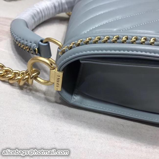 New Style Chanel Leboy Original leather Shoulder Bag V67086 light blue & gold -Tone Metal