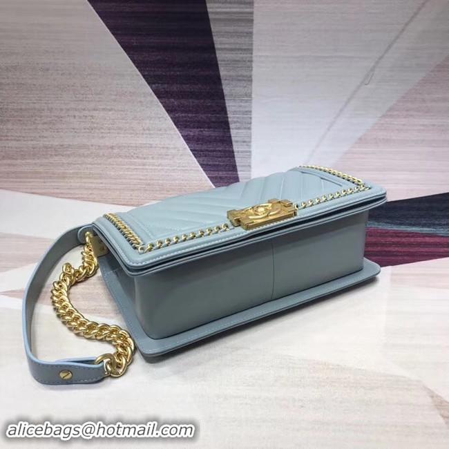 New Style Chanel Leboy Original leather Shoulder Bag V67086 light blue & gold -Tone Metal