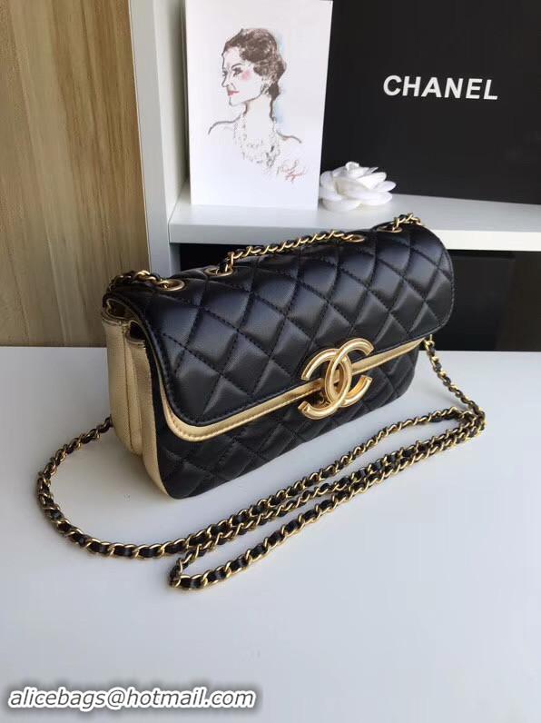 Luxury Chanel flap bag Lambskin & Gold-Tone Metal 57275 black&gold