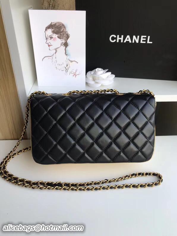 Luxury Chanel flap bag Lambskin & Gold-Tone Metal 57275 black&gold