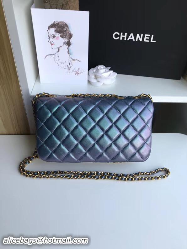 Classic Hot Chanel flap bag Lambskin & Gold-Tone Metal 57275 blue