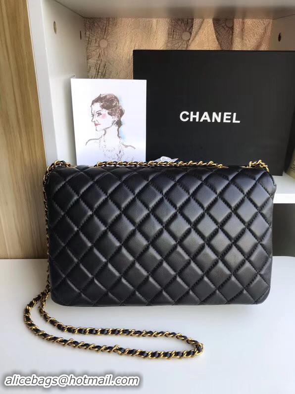 Luxury Hot Chanel flap bag Lambskin & Gold-Tone Metal 57276 black