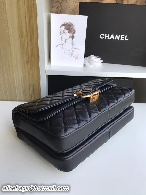 Luxury Hot Chanel flap bag Lambskin & Gold-Tone Metal 57276 black