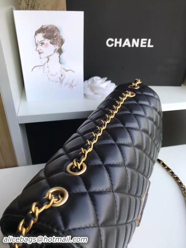 Luxury Hot Chanel flap bag Lambskin & Gold-Tone Metal 57276 black