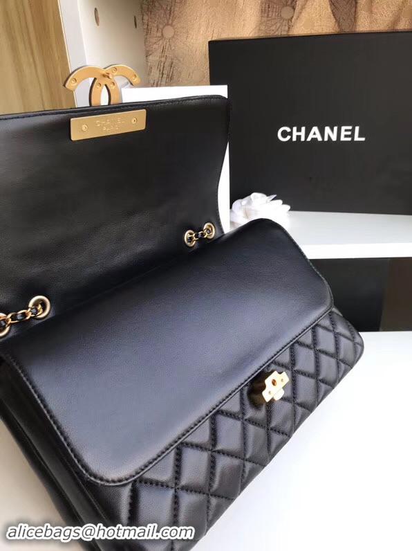 Luxury Hot Chanel flap bag Lambskin & Gold-Tone Metal 57276 black