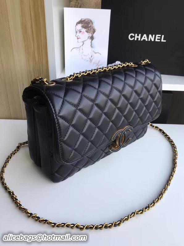 Luxury Hot Chanel flap bag Lambskin & Gold-Tone Metal 57276 black