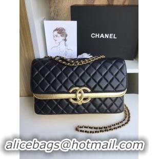 Discount Chanel flap bag Lambskin & Gold-Tone Metal 57276 black&gold