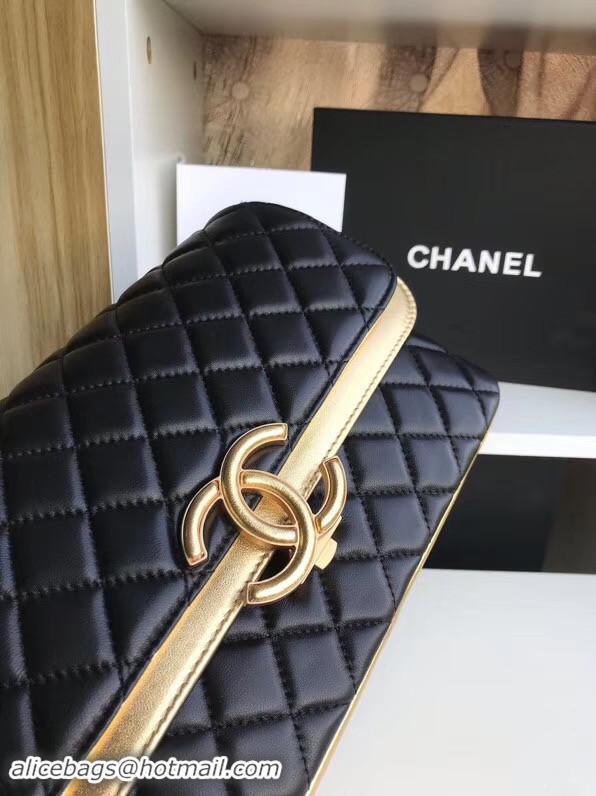 Discount Chanel flap bag Lambskin & Gold-Tone Metal 57276 black&gold