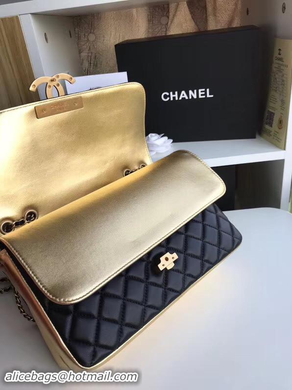 Discount Chanel flap bag Lambskin & Gold-Tone Metal 57276 black&gold