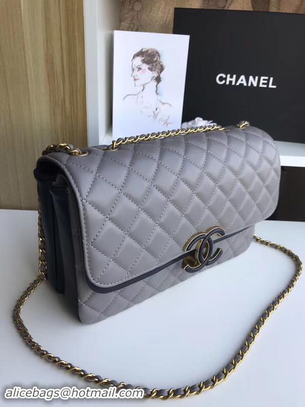 New Product Chanel flap bag Lambskin & Gold-Tone Metal 57276 grey