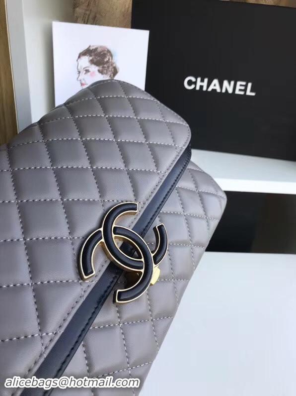 New Product Chanel flap bag Lambskin & Gold-Tone Metal 57276 grey