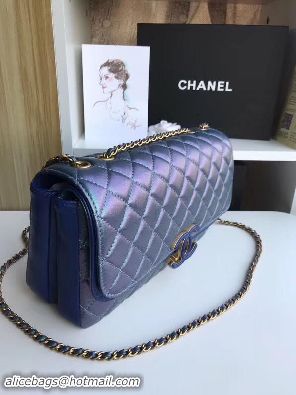 High Quality Chanel flap bag Lambskin & Gold-Tone Metal 57276 blue