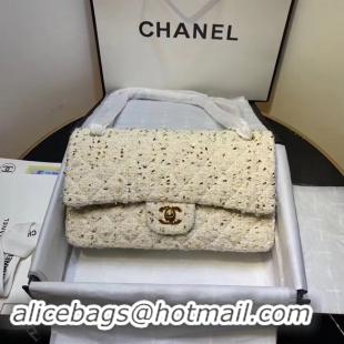 Luxury CHANEL Tweed Calfskin -Tone & Gold-Tone Metal AS1112 white