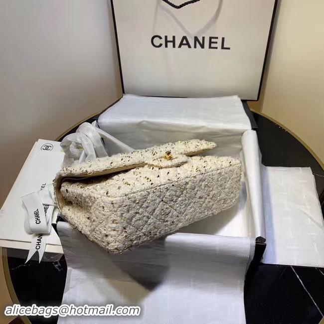 Luxury CHANEL Tweed Calfskin -Tone & Gold-Tone Metal AS1112 white