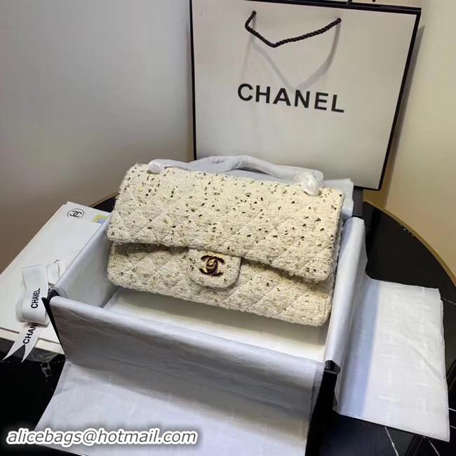 Luxury CHANEL Tweed Calfskin -Tone & Gold-Tone Metal AS1112 white