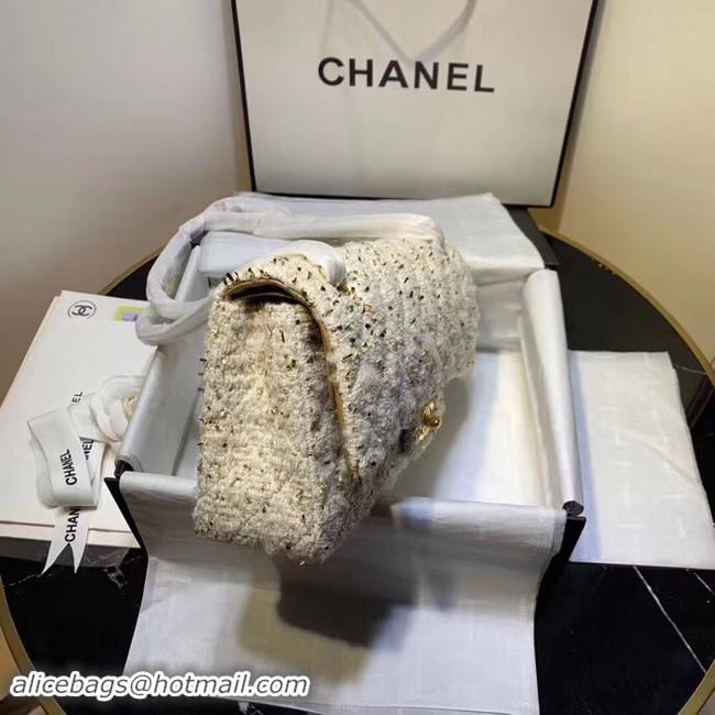 Luxury CHANEL Tweed Calfskin -Tone & Gold-Tone Metal AS1112 white