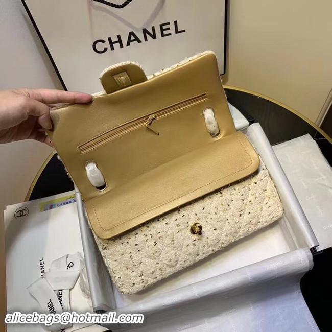 Luxury CHANEL Tweed Calfskin -Tone & Gold-Tone Metal AS1112 white