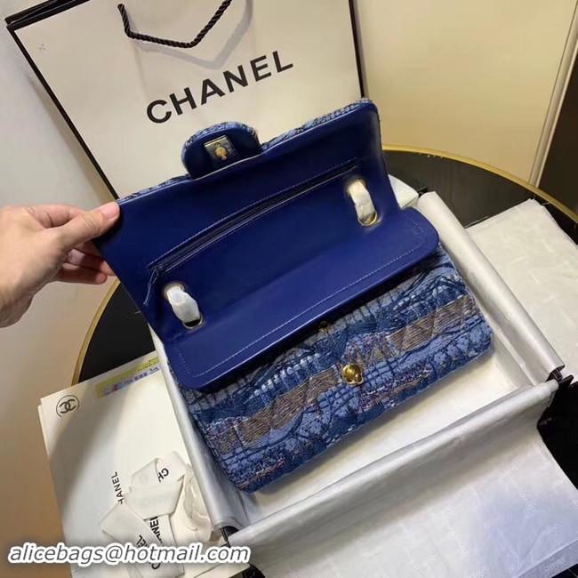 Best Luxury CHANEL Tweed Calfskin -Tone & Gold-Tone Metal AS1112 blue