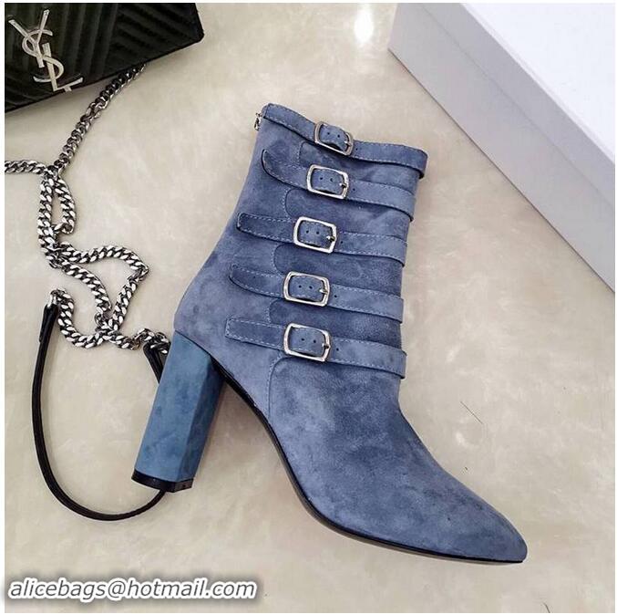 Spot Saint Laurent Heel 9.5cm LOU Suede Ankle Boots YSL8963 Gray with Multiple Buckles