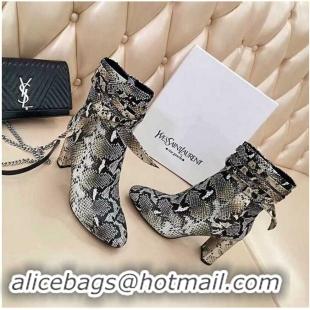 ​Top Quality Saint Laurent Heel 9.5cm Leather Ankle Boots Python Pattern with Bow Knot YSL8967