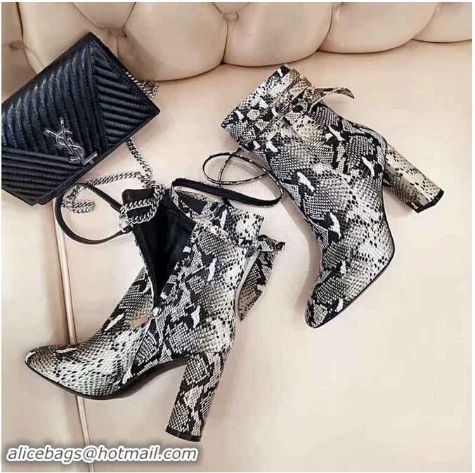 ​Top Quality Saint Laurent Heel 9.5cm Leather Ankle Boots Python Pattern with Bow Knot YSL8967