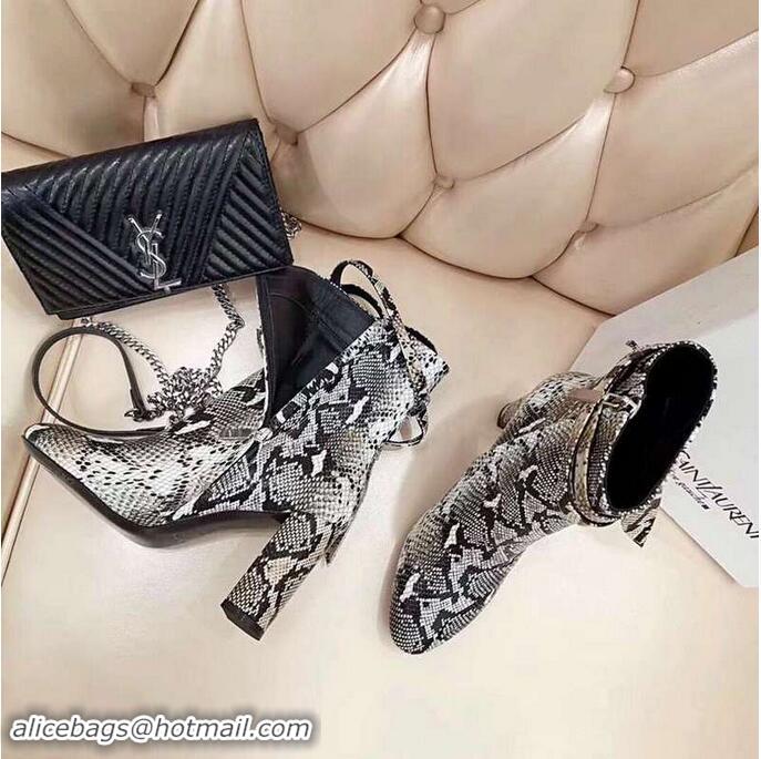 ​Top Quality Saint Laurent Heel 9.5cm Leather Ankle Boots Python Pattern with Bow Knot YSL8967