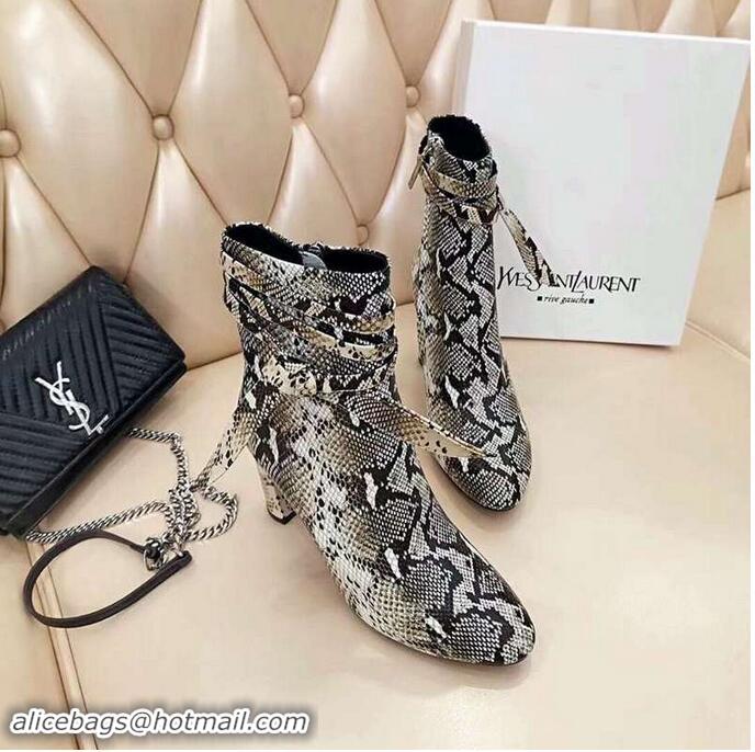 ​Top Quality Saint Laurent Heel 9.5cm Leather Ankle Boots Python Pattern with Bow Knot YSL8967